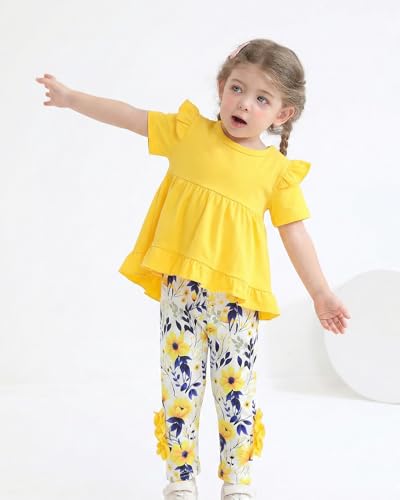 Image of Weebaby Baby Girl Clothes Infant Toddler Girl Clothing Ruffle Shirt High Low Top Floral Allover Pant Little Girls Clothes