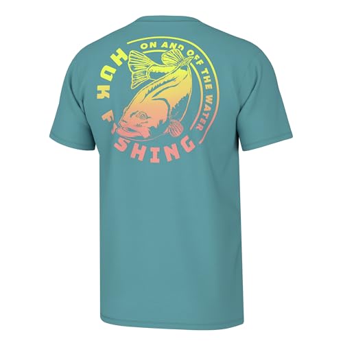 HUK Mens Fishing Graphic Tee, Performance Short Sleeve, Quick-Dry, Electric Bass - Marine Blue, X-Large