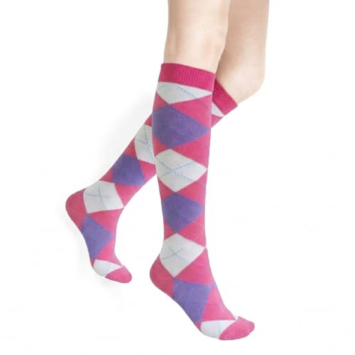 Image of Couver Women's Argyle Knee High Socks - Soft Acrylic Over the Calf Tube Style Socks for Casual Athletic - One Size