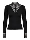 ONLY Damen Spitzen Langarmshirt Oberteil | ONLTILDE Lace Top Shirt | Vintage Design Longsleeve, Farbe:Schwarz, Größe:S