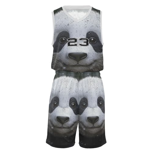 FLildon Smiling Panda Boys Basketball Jersey Set Tank Top Shorts Tracksuit Sport Training Suit for Kids, XXL