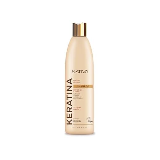 Kativa Keratina Champú Nutrición 500 ml | Reconstrucción, Suavidad y Brillo | Sin Sal, Sulfatos ni Parabenos | Keratina Vegetal | Cisteína | Proteínas | Cabellos Dañados