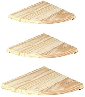 Set Of 3 Natural Wood Corner Shelf Wall Mounted Storage Wooden Unit Shelves Kit Home & Kitchen Decorative Corner Shelves (285 x 285 x 16 mm)