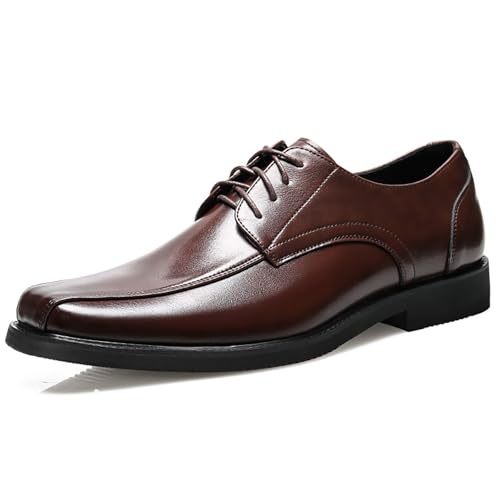 Men's Leather Lace Up Formal Oxford Shoes Classic Square Toe Closed Comfort Soft Sole Non Slip Dress Business Derby Shoes for Work Wedding Party Office