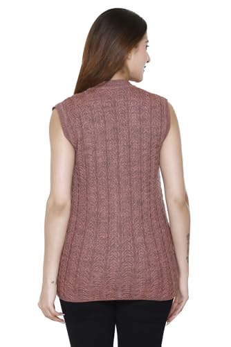 Image of aarbee Self Design Sleeveless V Neck Woollen Cardigan for Women with Front Pockets