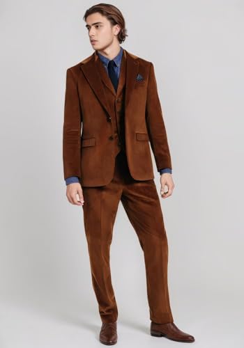 Mens Corduroy Suit 3 Piece Suits Slim Fit Suit Blazer Vest Pants Set Formal Wedding Prom Tuxedos Business Suit2