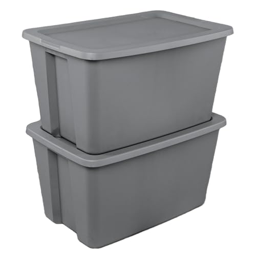 50 Gallon Extra Large Storage Bin with Snap-On Lid, Heavy Duty Plastic Tote for Garage, Basement, Attic, Stackable Container for Bedding, Gray (2)