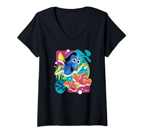 Womens Finding Nemo - Dory Marlin Nemo Group V-Neck T-Shirt
