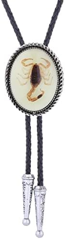 Amadw Native American White 3d Scorpion Animal Bolo Tie Rodeo Cowboy Leather Necktie Western Necklace For Men, Women, 1.89 inch X 1.50 inch