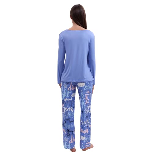 Women’s Soft Pajama Set Long Sleeve Tops and Full Length Pajama Set Sleepwear with Dream Print Two Piece Pjs3