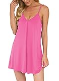 AUHEGN Nightgown for Women Loose Sleepwear V Neck Pajama Dress Soft Nightshirt Sleeveless Nightdress Chemise Pink Small