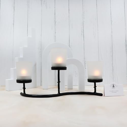 Image of HOSLEY Frosted Glass Tealight Candle Holders| White Tealight Candle Holders with Glass Holders Perfect for Home Decor Tabletop Centerpiece| Pack of 1 with Pack of 6 Tealights