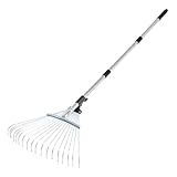 VEVOR Rastrello per Foglie, 18 Denti in Metallo, Rastrello da Giardino Regolabile per Prati con Testa Larga 195 a 435 mm, Strumento per Foglie in Acciaio Inox per Giardinaggio, Campeggio