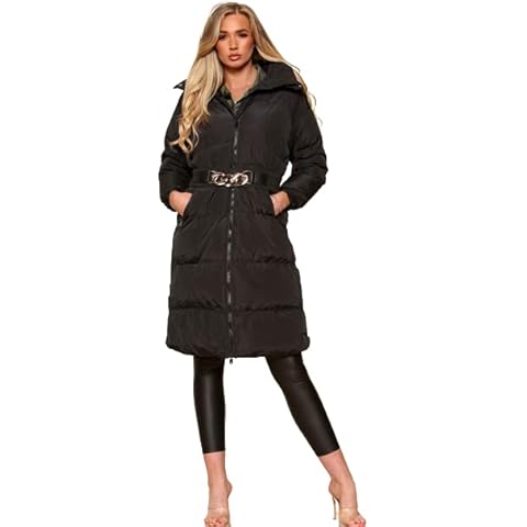 Fashion Forever® Womens Padded Puffer Hooded Jackets - Ladies Windproof Longline Quilted Plain Long Sleeve Jacket With Belted Corset Body Warmer Zip Up Lightweight Long Coat Vest Top(Black,M) Cover