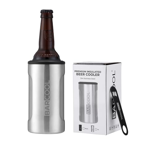 Barcool Beer Cooler *New Improved Design* with Bottle Opener | Premium Insulated Drink Cooler for Bottles and Cans Beer Holder for Chilled Refreshment | Accessories for Home & Outdoor Use - Silver