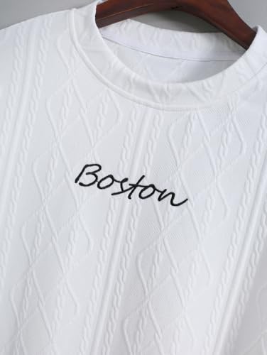 Image of Geometric Jacquard Textured Letter Embroidered Short Sleeves T-shirt Or Drawstring Shorts -Co-ord Available(T-Shirt White /L)