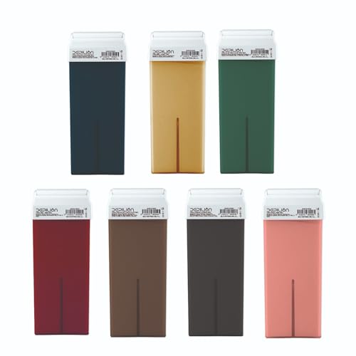 DEPILION - Pack 7 Cera Roll On cartuchos de 100ml depilatoria - Mixto (Rosa,Verde,Miel,Carbon,Azuleno,Chocolate y Vino)