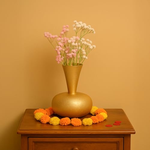 Image of Market99 Metal Flower Vase|Golden Surahi Shape Decorative Holder with Crackle Design & Matte Texture|Ideal for Living Room, Shelf, Tabletop, Office & Housewarming Gift|Classic touch meets modern flair