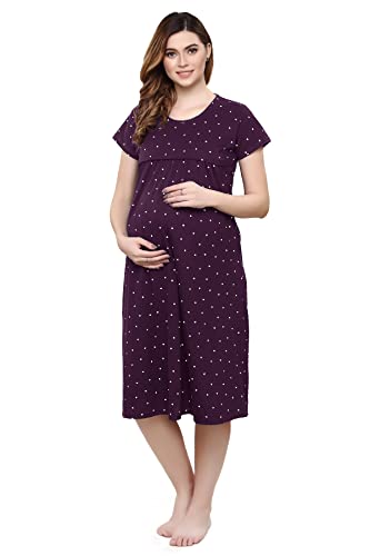 Image of TIGYWIGY Women's Cotton Printed Knee Length Maternity /Feeding /Nursing Nighty