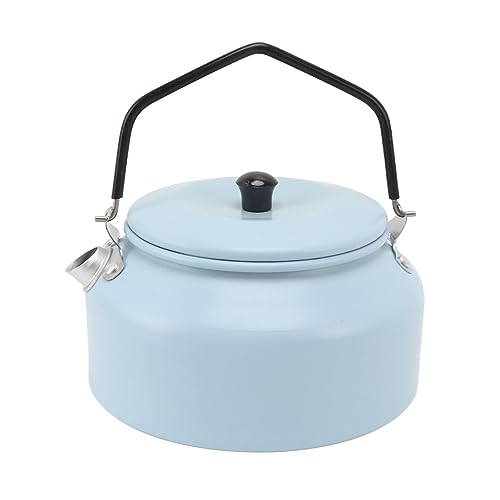 0.9L Camping Kettle Aluminium Alloy Open Fire Tea Kettle for Picnic Outdoor Hiking Backpacking Teapot with Storage Mesh (Blue)
