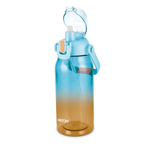 Image of MILTON Juwel 1500 Premium Crystal Clear Unbreakable Material Sipper Water Bottle|BPA Free|One-Touch Open|Leak-Proof|Sturdy Handle Cum Mobile Holder|Ideal for Office, School, Gym, 1460ml,Turquoise Blue