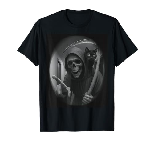 Funny Grim Reaper Cat Dark Humor Halloween Graphic Men T�V���c