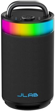 JLab Epic Party Portable Bluetooth Speaker, Black, 360-degree Sound with 100 Watts of Power, 16+ Hours of Playtime, Customizable RGB LED Lighting, Lab Sync Up to 100 Speakers, Custom Sound in-App