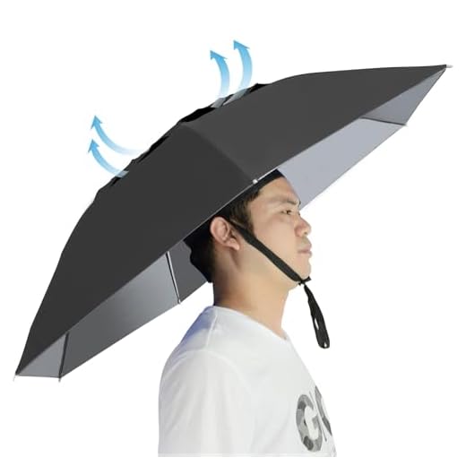 NEW-Vi Fishing Umbrella Hat Folding Adjustable Sun Rain Cap, 37.4”Oversize Hands Free Umbrellas, 7-Ribs Anti-UV Waterproof Headwear for Fishing Gardening Golf Sunshade Outdoor- Black