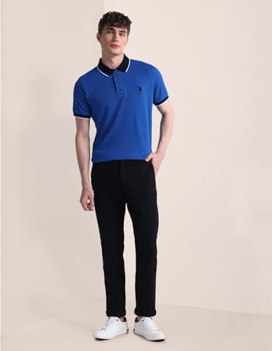 Image of U.S. Polo ASSN. Solid Slim Fit Polo T Shirts for Men - 100% Cotton, Half Sleeve Mens Tshirt