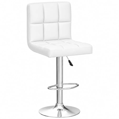 Image of Kemon KaiMeng Modern Adjustable Swivel Bar Stool Chair with Backrest, PU Leather Hydraulic Counter Stool with Footrest for Kitchen Island, Cafe & Home Bar, White, Square Tufted Back Stool