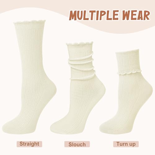 Justay 6 Pairs Womens Ruffle Socks Cute Frilly Crew Boot Casual Slouch Cotton Socks for Women Gifts3