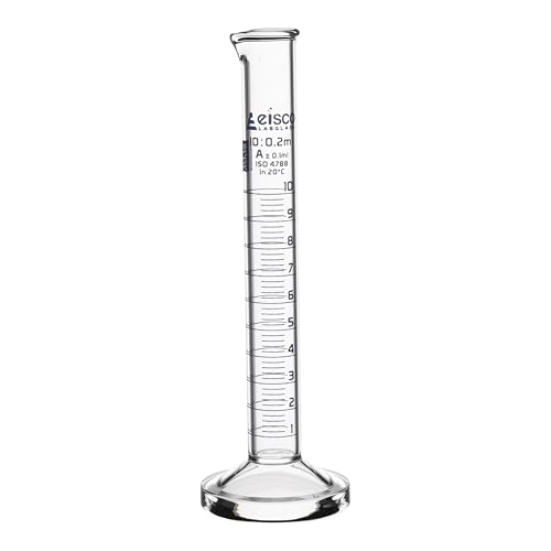 Graduated Cylinder, 10ml - Class A Tolerance ±0.10ml - Round Base - Blue Graduations - Borosilicate 3.3 Glass - Eisco Labs