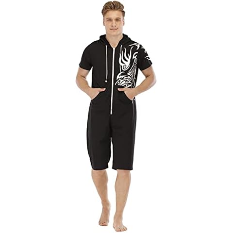 Pijama Corto Hombre Verano Una Pieza con Capucha y Cremallera Cover