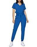 Monarch Uniforms Slim Fit Stretchy Scrubs Women's Jogger Scrub Set Slim Jogger Scrubs with Tuck-In Top for Women (ROYAL BLUE-P-M)