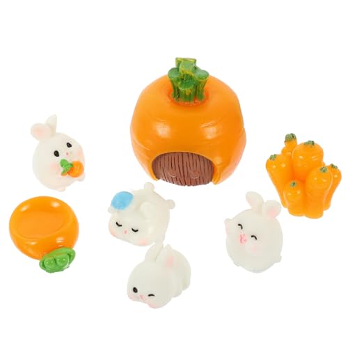 VINTORKY 7pcs Miniature Rabbit Figures Cute Garden Rabbit Models Carrot Decor for Home and Desk Decoration Craft for All Ages
