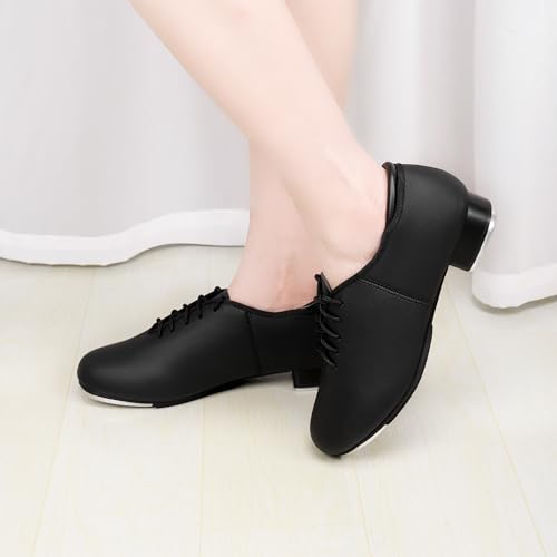 Unisex Tap Shoes PU Leather Slip On Lace-Up Dance Shoes for Women and Men4