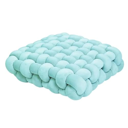 XIUsheUA Cojín Anudado a Mano Cojín de Felpa Suave con Nudo for Sala Estar, cojín sofá Cuadrado sólido Tejido a Mano, Asiento(Sky Blue)