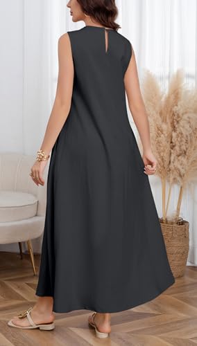 Image of CHARTOU Women Casual Cotton Linen Sleeveless Maxi Dress Ruffle Shift Dress Flowy Beach Summer Long Tank Dress