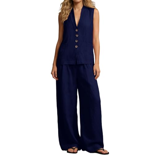 Conjunto femenino de dos piezas con chaleco mujer moda verano y pantalones anchos