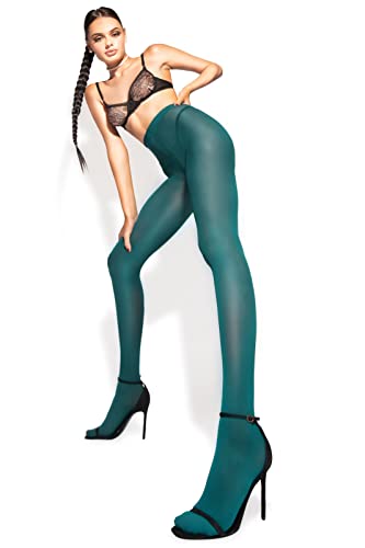 Sofsy Teal Tights For Women | Opaque Pantyhose Stockings Nylons | Dark Teal Green Tights Large 1/Pack [Made In Italy] #TOP2
