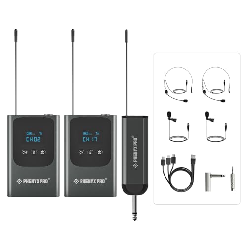 Phenyx Pro Dual Digital Wireless Microphone System, Portable Mini Receiver, 2x15 UHF Frequencies...