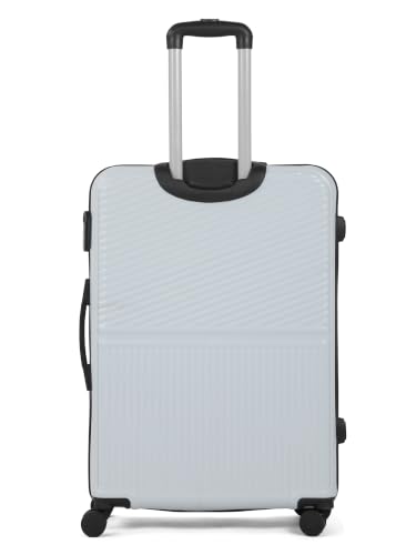 Image of Teakwood Large Size 8 Wheels Trolley Bag, Hard Cabin with Zipper Closure, Adjustable Push Button & Cross Side Strap, Number Lock System 360 Degree (Large, Silver)
