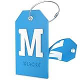 Shacke Initial Luggage Tag with Full Privacy Cover and Stainless Steel Loop - Aqua Teal (Letter M)