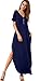GRECERELLE Women's Maxi Dress Summer Casual Loose Side Split Short Sleeve V Neck Long Dresses with Pockets, Navy Blue, X-Large