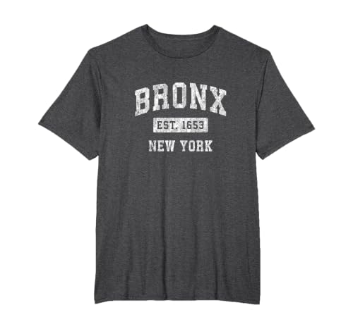 Bronx New York NY Vintage Established Sports Design T-Shirt, Men's Big and Tall, Dark Heather Grey, 6X Tall