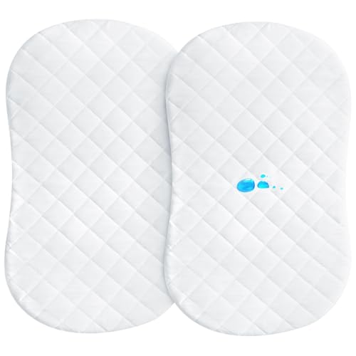 Image of Bassinet Mattress Pad Cover 30" x 18" Fit for Halo BassiNest Swivel/Flex/Glide/Premiere & Luxe Series Sleeper, Waterproof Bassinet Mattress Protector Quilted Bassinet Sheets 2 Pack