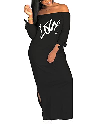 Women's Casual Off Shoulder Maxi Dress - African Print Summer Loose Long Sleeve Tunic T Shirt Dresses with Pockets3