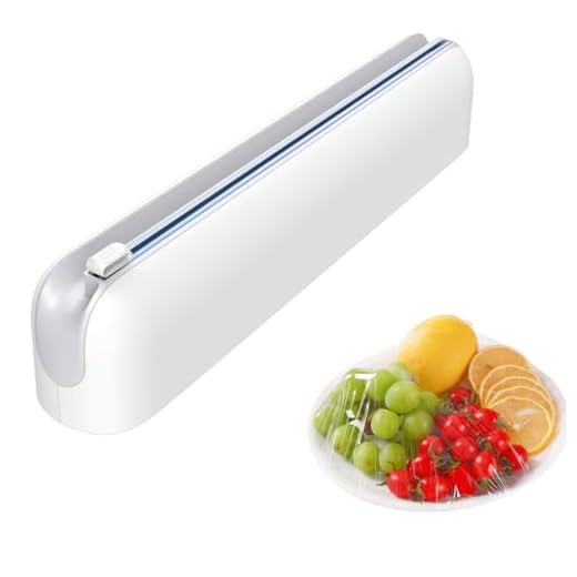 Quasziwa Aluminum Foil & Plastic Wrap Dispenser with Cutter - Easy One-Hand Operation, Space-Saving Kitchen Organizer for Worktops & Cabinets, Magnetic Cling Film Dispenser - Fits 12" Rolls, Gray