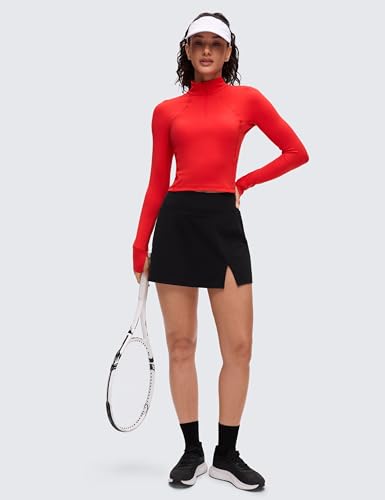 Image of CRZ YOGA Butterluxe Half Zip Crop Top | Workout, Extremely Soft, Slim Fit, Thumbholes, Side Pocket, Long Sleeve Shirts for Women