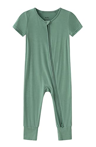 Unisex Baby Romper Short Sleeve Footless Pajamas Bamboo Pajamas Babies Made From Viscose Infant Zippy Pjs - 0-24 Months (Blue & Green, 6-12M) #TOP3